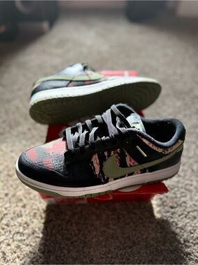 Nike Dunk Low SE - Black with Camo & Olive Swoosh